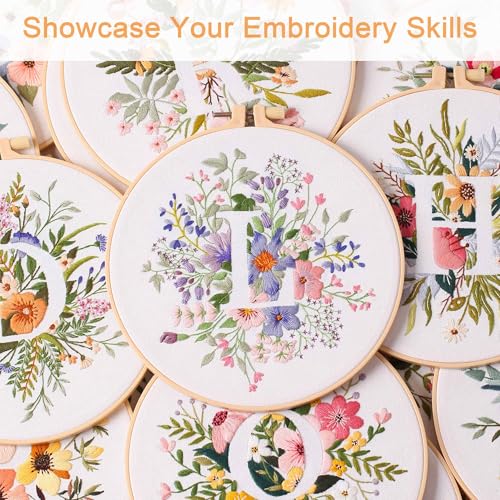 Harimau Letter L Pattern Embroidery Kit for Adult Beginners, Complete Starter Pack with 1 Hoop, Needles, Instruction Guide & Embroidery Stitch Video Tutorials - color: L