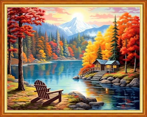 Redxing Stamped Cross Stitch Kits Full Range of Embroidery Starter Kits- Needlepoint Counted Cross Stitch Kits for Beginner Adults 11CT Printed Embroidery Kit-Late Autumn Rest 16x20 inch - color: Artskits14