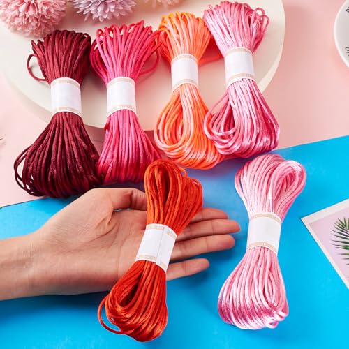 Elecrelive 126 Yards 3mm Rattail Silk Cords Pink Red Knitting Rope - color: Red Pink