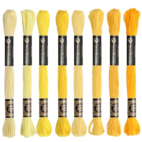 8 Skeins Cotton Embroidery Floss, 8.75yds for Hand Embroidery（Yellow Mix） - color: Yellow Mix