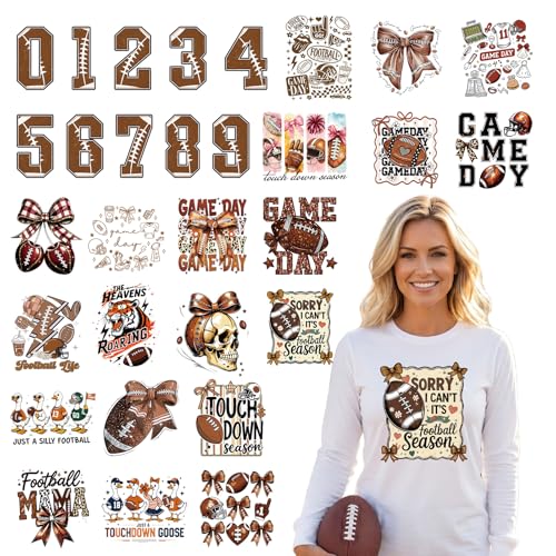 Football Iron on Transfers for Tshirts - 30Pcs Dtf Transfers Ready to Press, Football Mama Lovers Iron on Decals Patches, Sport Ball Game Day Heat Vinyl Stickers for Hoodies Clothes DIY Craft - color: Football931
