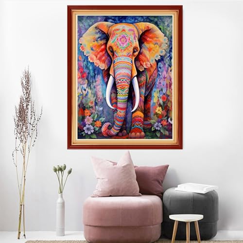 Dooxvey Cross Stitch Kit for Adults Beginners - Stamped Needlepoint Embroidery Kit, 11CT Pattern, Colorful Elephant, 16x20 Inch - color: Artpattern05