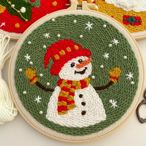 Myfelicity Punch Needle Kit, Punch Needle Kits Adults Beginner,Father Christmas and Christmas Tree Patterns, Complete with a Few Beads - color: red
