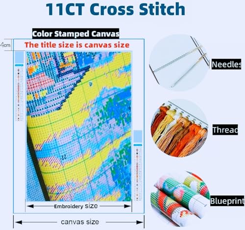 Joyhoor Stamped Cross Stitch Kits for Beginners, Needlepoint Kits for Adults, 11CT Counted Embroidery Kits-Cat Flowers 18x18 inchs - color: Artstyle01