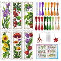 INFUNLY 6PCS Flower Plants Cross Stitch Bookmark Kit for Adults Tulip Sunflower Cross Stitch Kits DIY Crossstitch Kit Green Leaf Stamped Embroidery Bookmark Kits with Instructions for Book Lovers - style: Tulips