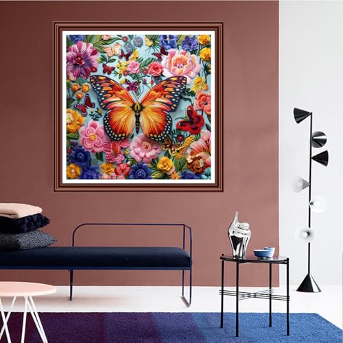 Dimensean Counted Cross Stitch Kit for Beginners, 11CT Unprinted Cross-Stitch Kit Easy Patterns Needlepoint Kit Cross Stitching Embroidery Kit Supplies-Colorful Butterfly Flowers 18x18 inch - color: ColorDIY02