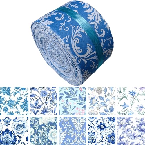 40P Cotton Jelly Roll Fabric Strips for Quilting and Sewing,Blue Floral - color: Blue Floral