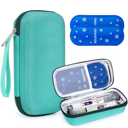 YOUSHARES GLP-1 Travel Case for Zepbound & Mounjaro Injector Pens, TSA Approved Insulated Cooler Storage Bag with 2 Reusable Ice Packs, Hard Shell Tirzepatide Pen Holder for Travel & Daily Use - color: 01 Green