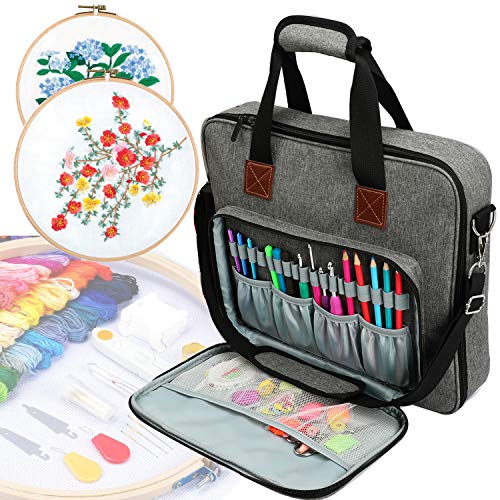 Embroidery Project Bag, Embroidery Kits Storage Bag,Multifunctional Bag for Crochet Hooks Embroidery Floss Organizer String Bracelet Kit Sewing Thread Accessories - color: Grey
