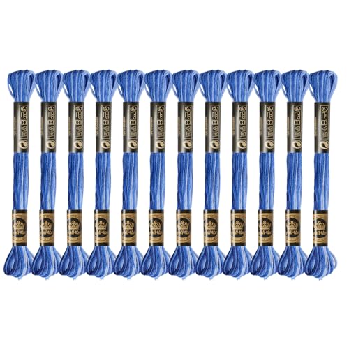 12 Skeins Embroidery Floss, Colorful Embroidery Floss 6 Strands Polyester Variegated Gradient Cross Stitch Thread for Sewing DIY Crafts, Gradient Blue - color: Gradient Blue