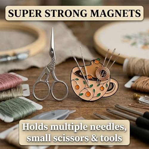 5pcs Cute Enamel Needle Minder Set, Cartoon Teacup - size: 5pcs Teacup