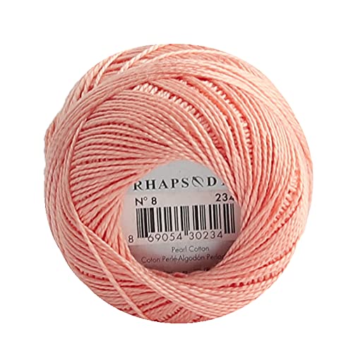 Rhapsody Pearl Cotton Thread Size 8 Crochet Thread Perle 12 Balls Set Hand Knitting, Embroidery, Sashiko, Cross-Stitch, Sewing, Needlepoint, DIY, Quilting (LT Apricot, Col. 234) - color: LT Apricot, Col. 234