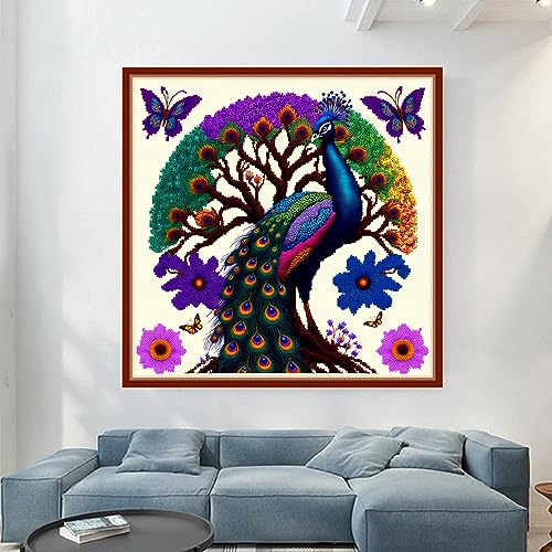 Dimensean Stamped Cross Stitch Kits Full Range of Embroidery Patterns Starter Kits for Beginners Adult DIY Cross Stitches Needlepoint Kits 11CT-Peacock Butterfly 17.7x17.7 inch - color: Pattern Style 10