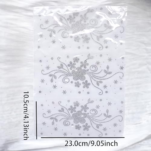 Floral Rhinestone Iron-On Patches, White, 3Pcs/1Sheet