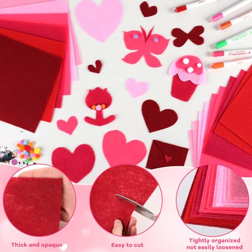 gisgfim 42Pcs Valentine's Day Pink Felt Fabric Sheets Craft Kit 8 x 12 Inch Assorted Soft Red Pink Felt Pack with Wiggle Eye Stickers Pom Poms Glitter Craft Supply for DIY Sewing Creative Art Project - style: Pink Series