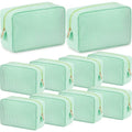 Sanwuta 10 Pcs Seersucker Cosmetic Bag Seersucker Makeup Bag Women Stripe Large Travel Toiletry Organizer Preppy Storage Pouch for Embroidery Wedding Bridesmaid Bride Mom (Green) - color: Green