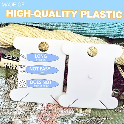 Fokanlo Large Quantity 1000 Pieces Plastic Floss Bobbins for Cross Cotton Thread Craft DIY Sewing Storage, Thread Organizer Holder, Embroidery Thread Cards Cross Stitch Bobbin, one Thousand White