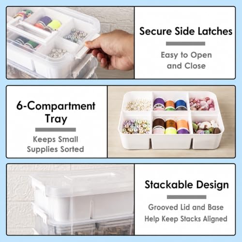 CraftGenes Craft Organizer, 4 Tier Storage Box with Removable Trays, White - color: White
