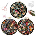 LB Red Floral Embroidery Kit for Beginners Adults, 3 Sets Hand Embroidery Starter Kit with Cute Bird Pattern and Instructions Stamped Cross Stitch Kits Include Embroidery Hoop Needles Threads Scissors - color: Red Blue