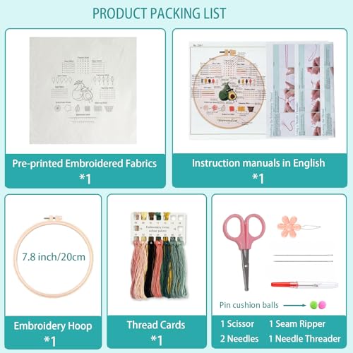 IUHUI Embroidery Kit for Beginners Adults - 26 Floral Letters Easy Patterns, DIY Hand Stitching Embroidery Set with Hoop (Flower and Grass Letter N) - color: Flower and Grass Letter N