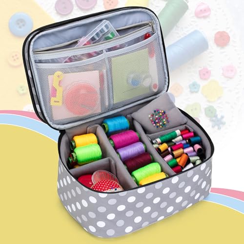 Luxja Double-Layer Large Sewing Organizer, Polka Dots - color: Grey Dots, size: Large
