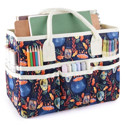 Craft Organizer Tote Bag with Multiple Pockets,Scrapbooking Art Storage - color: Black Magic