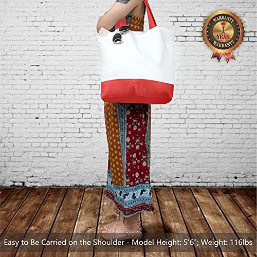 TOPDesign 1-Pack Super Strong Large 12oz Cotton Canvas Tote Bag, Reusable Grocery Shopping Cloth Bag, Fashionable Two-Tone Tote for Crafts, DIY Your Creative Designs - color: Red/White