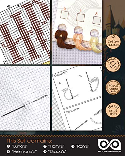 Personalized.Design Embroidery Kits for Kids 'HP Quotes' - Set of 5 DIY Bookmarks with Counted Cross-Stitching Patterns - color: 5-in-1