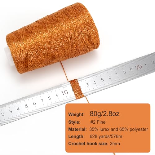 Metallic Crochet Thread, 80g Lurex Yarn for Charms(Orange) - color: Orange
