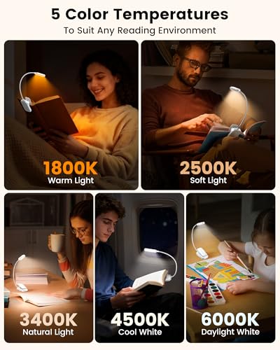 Glocusent 20 LED Reading Lights for Books in Bed, Eye Caring Reading Light - color: White, size: Upgraded