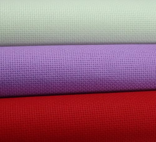 KCS 3 pc of 15" x 18"(38cmx45cm) 16 Count Cross Stitch Cotton Aida Cloth Needlework Rolled Fabric Box,16CT,Light Green+Lavender+Red - color: Light Green+lavender+red, size: 16CT