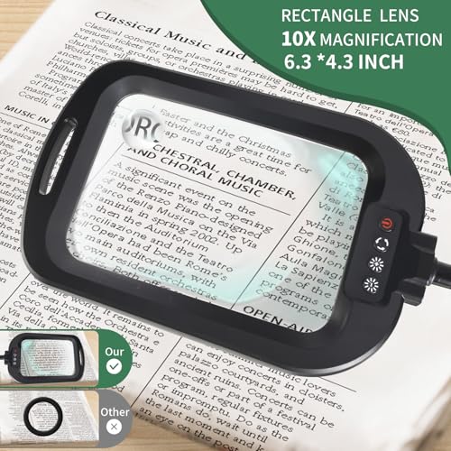 10X 30X Extra Large Magnifying Glass with Light and Stand - color: Matt Black