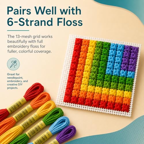 13 Mesh Needlepoint Canvas,18" x 14" Premium White Cotton Blank Embroidery Fabric, Rolled in Protective Cardboard Box with Bonus Artist Tape for Easy Stitching