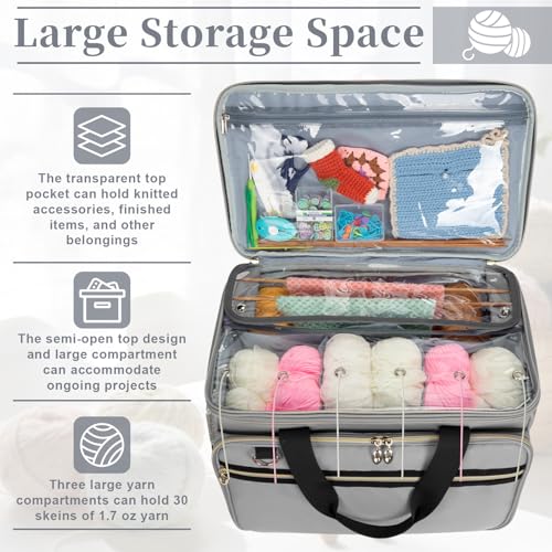 Anitor Large Crochet Bag Knitting Bag Yarn Storage Tote, Yarn Storage, Gray - color: gray