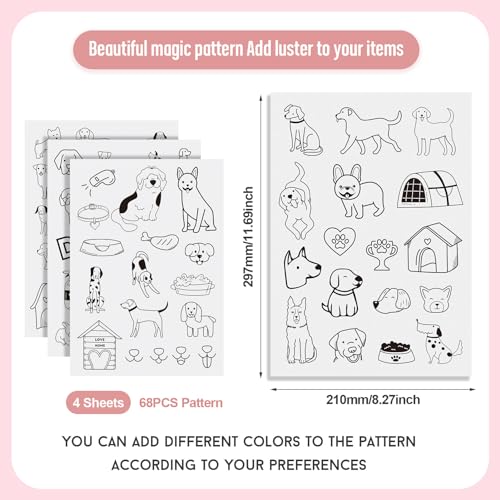 Magibeads 68 Patterns Dog Water Soluble Embroidery Patterns Puppy Paw Print Cartoon Animal Pet Stick and Stitch Transfer Embroidery Paper for Hand Sewing Beginners Starter Adult - color: Dog