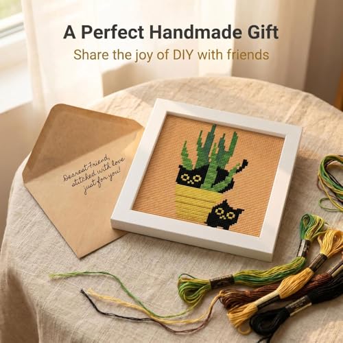 Black Cat Stamped Cross Stitch Kits for Beginners Adults with Framed - color: DKJ006