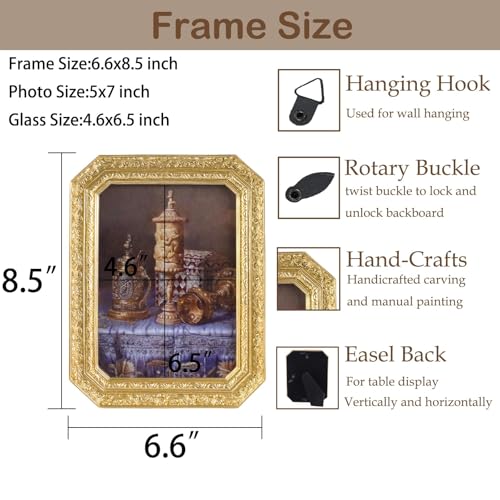 Vintage Picture Frames 5x7 Octagon Gold Antique Ornate Picture Frames for Tabletop and Wall Mount with Glass Front Retro Home Decor Old Fashioned Victorian Photo Gallery Wall Decor - color: Gold, size: 5x7