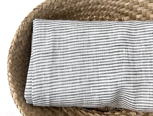 100% Linen Fabric – Lightweight Prewashed – Horizontal Stripe Patterns – Precut Style – Soft & Breathable – 52” Width – by The Linen Lab (Green 6939, 1 Yard pre Cut) - color: Green 6939, size: 1 yard pre cut