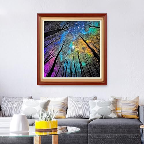 Foxhool Stamped Cross Stitch Kits,11CT Printed Cross Stitch Pattern Full Embroidery Kits for Beginner Needlepoint Kits&Abstract Aurora Tree 18x18 inch - color: ColorSet20