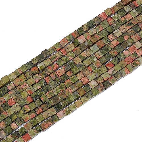 BEADIA Natural Unakite Square Stone Beads 4x4mm 85pcs Cube Loose Semi Gemstone Beads for Jewelry Making Design - color: Unakite