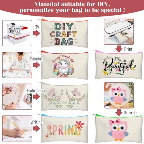 Legigo Blank Canvas Bags Zipper Pouch Makeup Bags Pencil Pouch Bulk - color: Beige (color zipper)