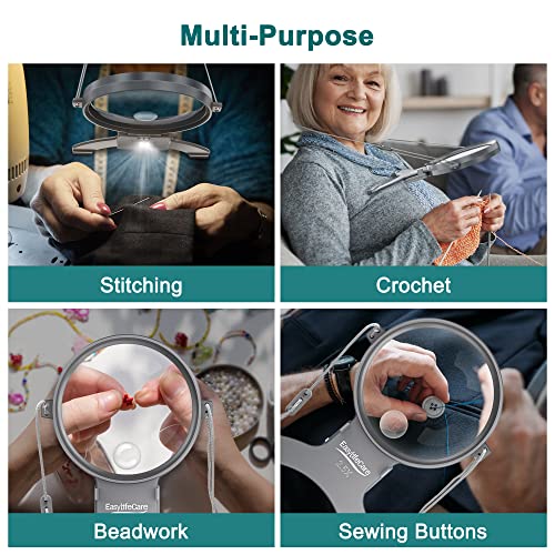 Hands Free Chest Rest LED Magnifier - Neck Wear Visual Aid Illuminated Magnifying Glass for Low Vision & Visually Impaired Seniors - Portable - Gifts for Mom, Dad, Grandmother, Women, Men