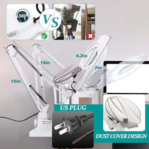 10X & 2200 Lumens Magnifying Glass with Light and Clamp, White - color: 10x White