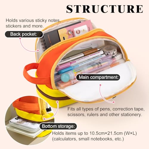 CICIMELON Large Capacity Pencil Case, Cute Aesthetic Pen Pouch with 3 Compartments, Big Pencil Bag Organizer for School Supplies, Pen Holder for Kids, Girls, Boys, Students - color: Brown Base