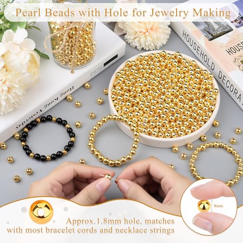 DUQGUHO 6mm Gold Beads for Jewelry Making Plastic Pearl Beads with Hole - color: Gold, size: 6mm