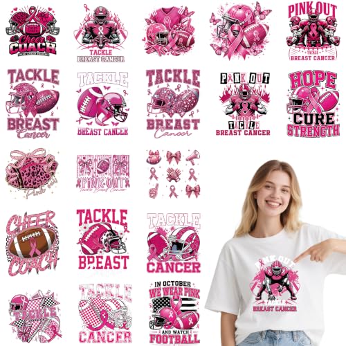 20 Pcs Breast Cancer Awareness Iron on Transfers for T-Shirts Pink Football - color: Pink Football
