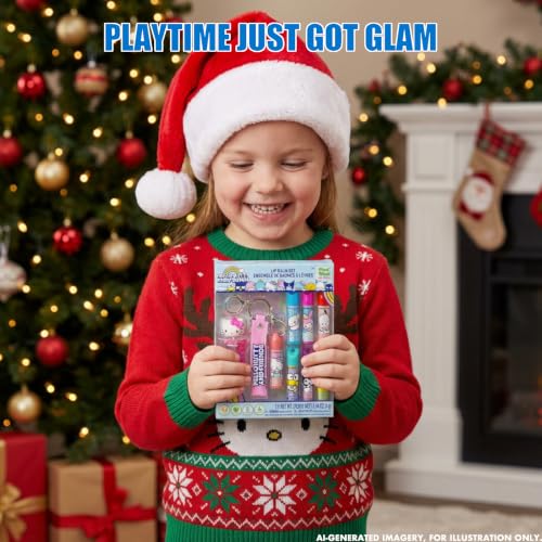 Hello Kitty Keychain Lip Balm Set, 7-Piece Plant-Based, Ages 3+ - color: Hello Kitty and Friends