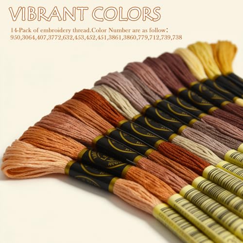 14 Skeins Rainbow Color Embroidery Floss- Cross Stitch Threads - Friendship Bracelets Floss - Crafts Floss, Light Desert Sand Gradient - color: Lt Desert Sand Gradient