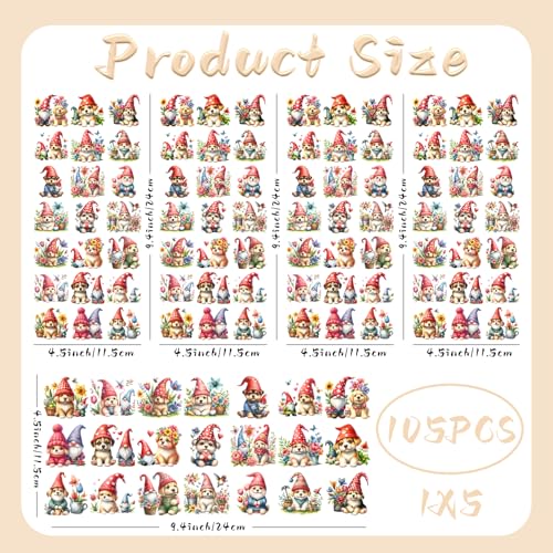 UV DTF Stickers 105 Pcs Puppy Gnomes UV DTF Cup Wrap for Glass - style: Spring Puppy Gnomes