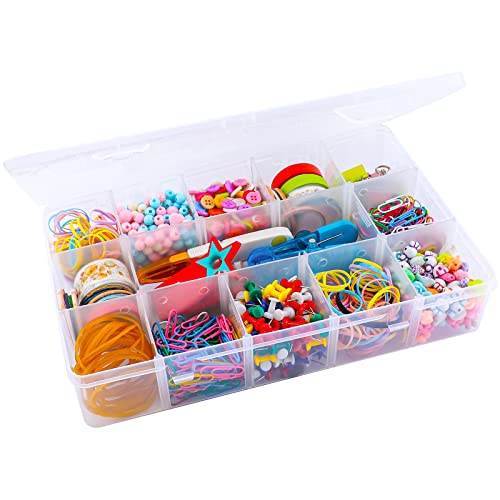 Exptolii 15 Large Grids Plastic Organizer Box with Dividers, Clear Compartment Container Storage for Washi Tapes Beads Crafts Jewelry Fishing Tackles, Size 11 x 6.3 x 2.2 in - size: 1x Large 15 Grids